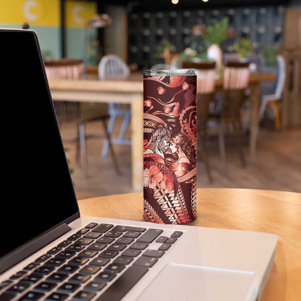 Personalised Maori Romantic Valentine Skinny Tumbler The Hongi Kiss Red Galaxy