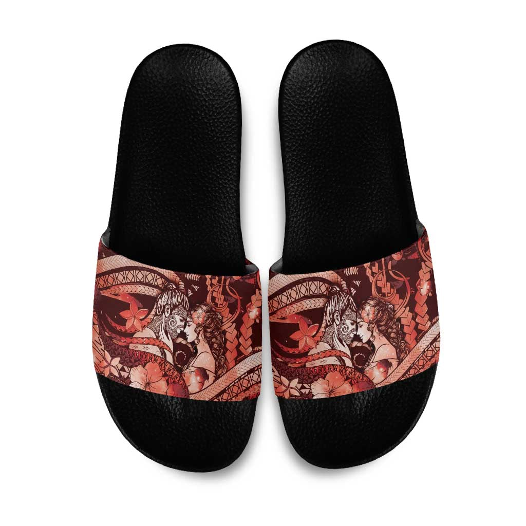 Maori Romantic Valentine Slide Sandals The Hongi Kiss Red Galaxy