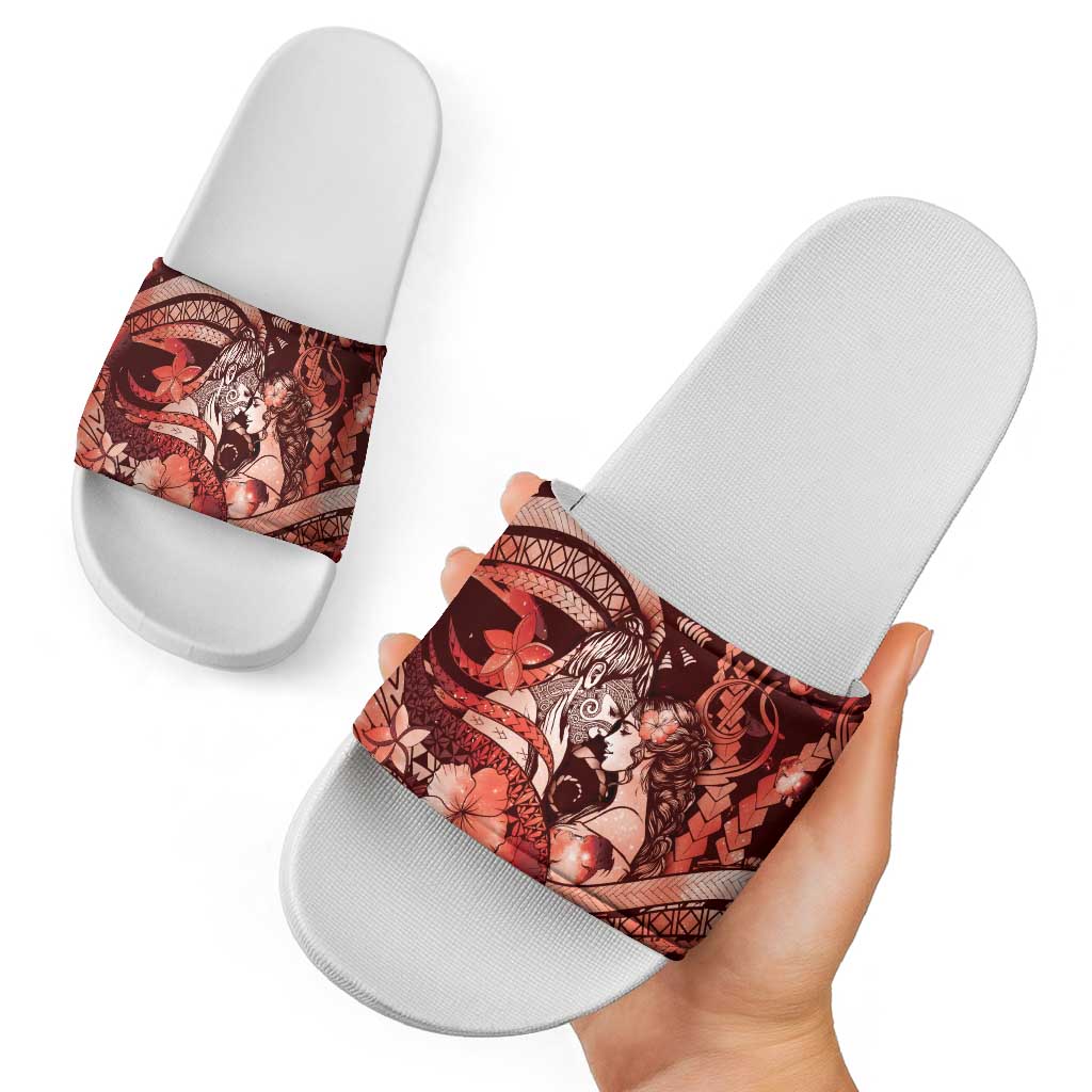 Maori Romantic Valentine Slide Sandals The Hongi Kiss Red Galaxy