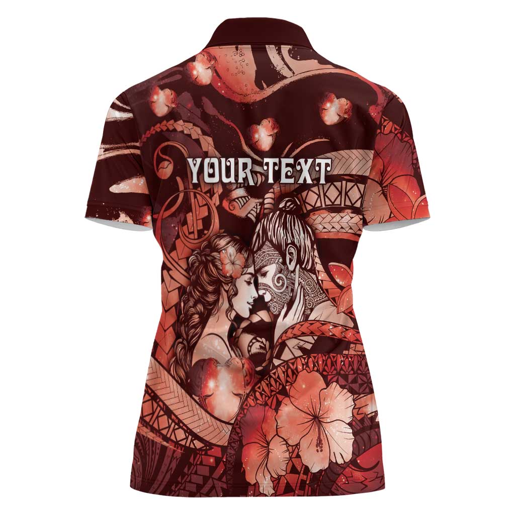 Personalised Maori Romantic Valentine Women Polo Shirt The Hongi Kiss Red Galaxy DT05 - Polynesian Pride