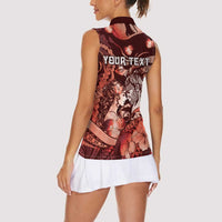 Personalised Maori Romantic Valentine Women Sleeveless Polo Shirt The Hongi Kiss Red Galaxy DT05 - Polynesian Pride