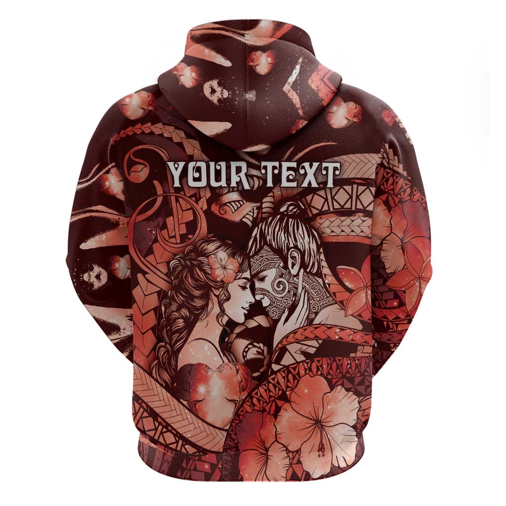 Personalised Maori Romantic Valentine Zip Hoodie The Hongi Kiss Red Galaxy