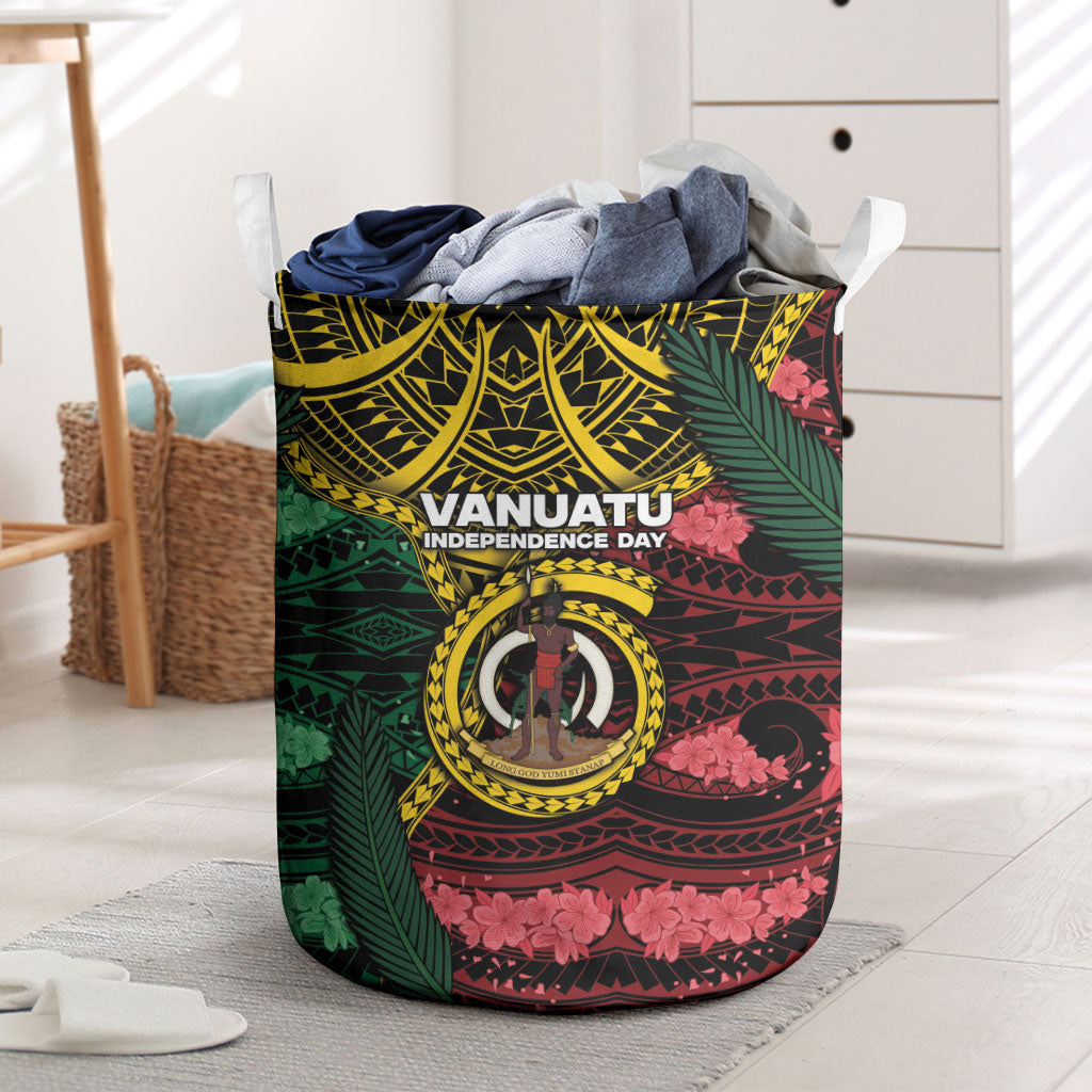 Vanuatu Independence Day Laundry Basket Boar Tusk Warrior Tribal Floral Patterns