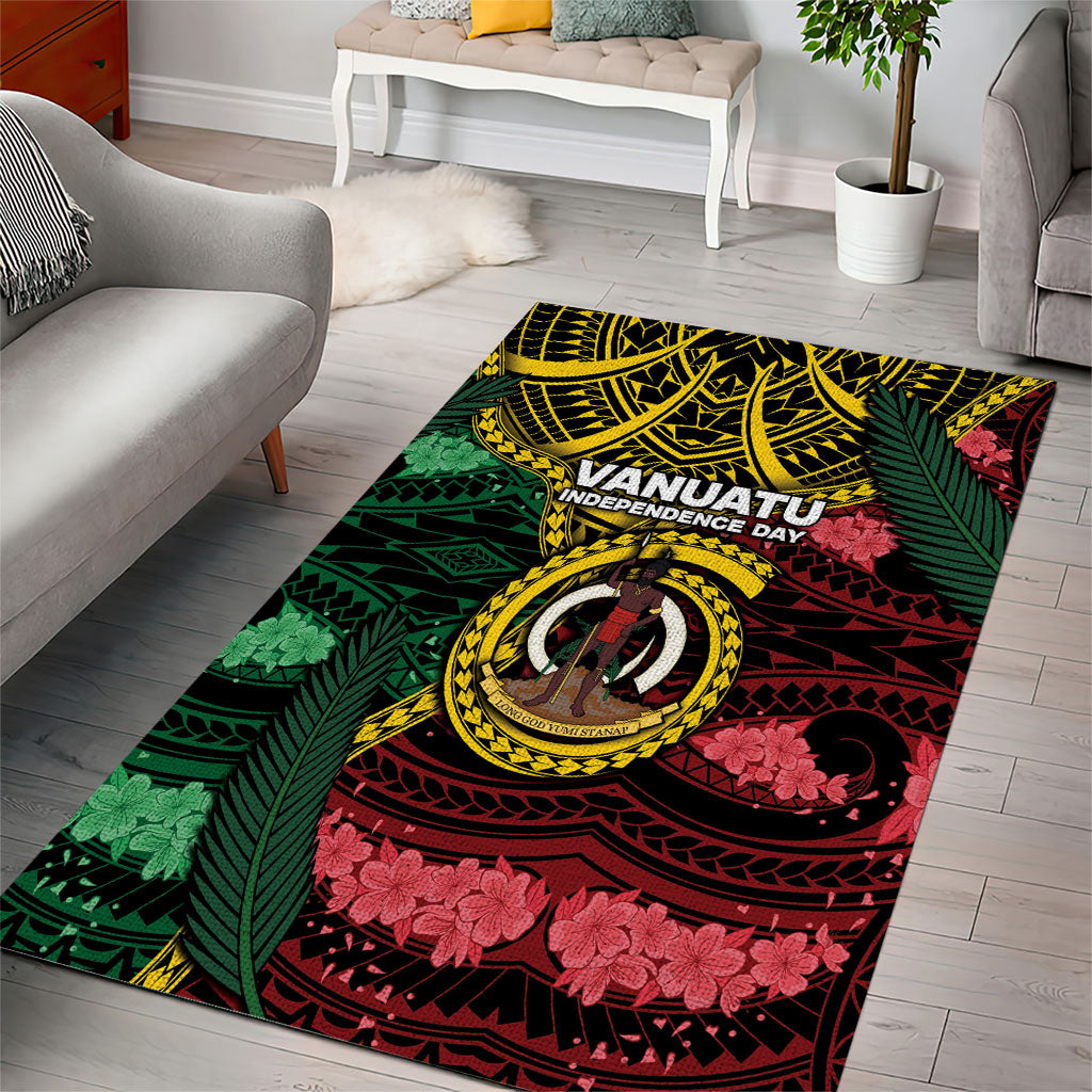 Vanuatu Independence Day Area Rug Boar Tusk Warrior Tribal Floral Patterns