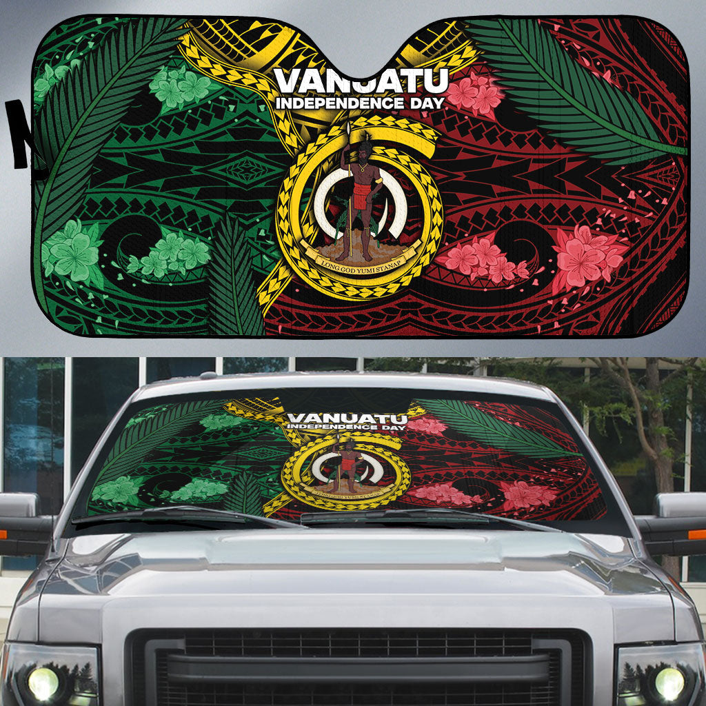 Vanuatu Independence Day Auto Sun Shade Boar Tusk Warrior Tribal Floral Patterns