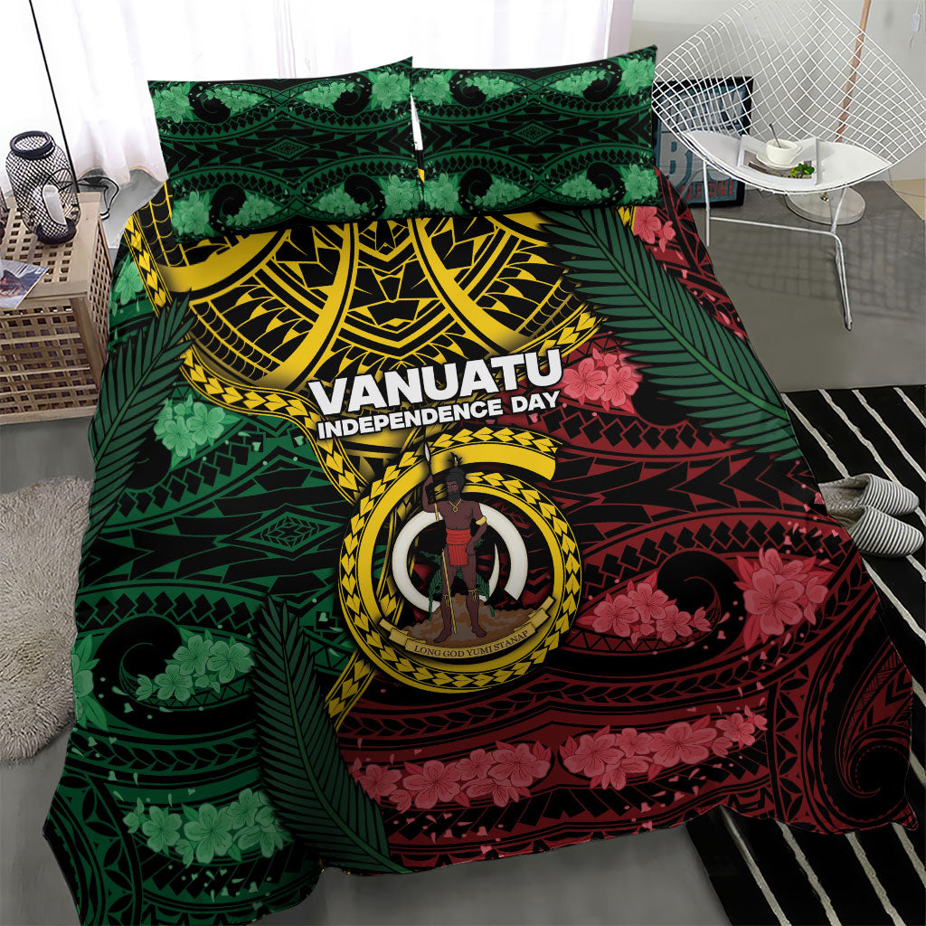 Vanuatu Independence Day Bedding Set Boar Tusk Warrior Tribal Floral Patterns