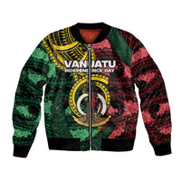 Personalised Vanuatu Independence Day Bomber Jacket Boar Tusk Warrior Tribal Floral Patterns