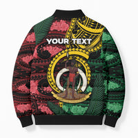 Personalised Vanuatu Independence Day Bomber Puffer Jacket Boar Tusk Warrior Tribal Floral Patterns