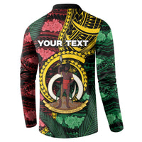 Personalised Vanuatu Independence Day Button Sweatshirt Boar Tusk Warrior Tribal Floral Patterns