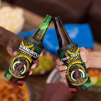 Personalised Vanuatu Independence Day 4 in 1 Can Cooler Tumbler Boar Tusk Warrior Tribal Floral Patterns
