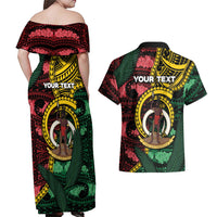Personalised Vanuatu Independence Day Couples Matching Off Shoulder Maxi Dress and Hawaiian Shirt Boar Tusk Warrior Tribal Floral Patterns