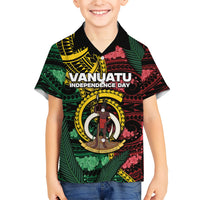 Personalised Vanuatu Independence Day Family Matching Off The Shoulder Long Sleeve Dress and Hawaiian Shirt Boar Tusk Warrior Tribal Floral Patterns