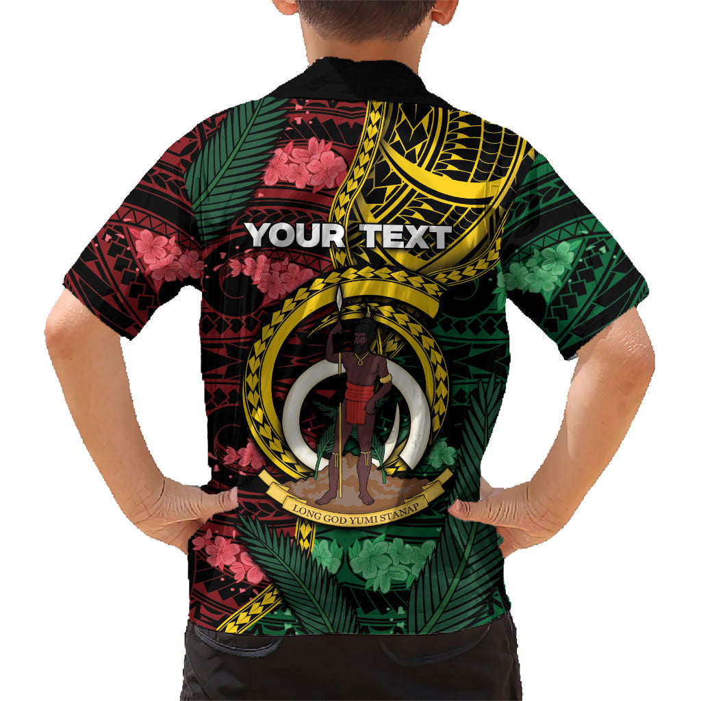 Personalised Vanuatu Independence Day Family Matching Off Shoulder Short Dress and Hawaiian Shirt Boar Tusk Warrior Tribal Floral Patterns