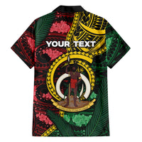 Personalised Vanuatu Independence Day Family Matching Off Shoulder Short Dress and Hawaiian Shirt Boar Tusk Warrior Tribal Floral Patterns
