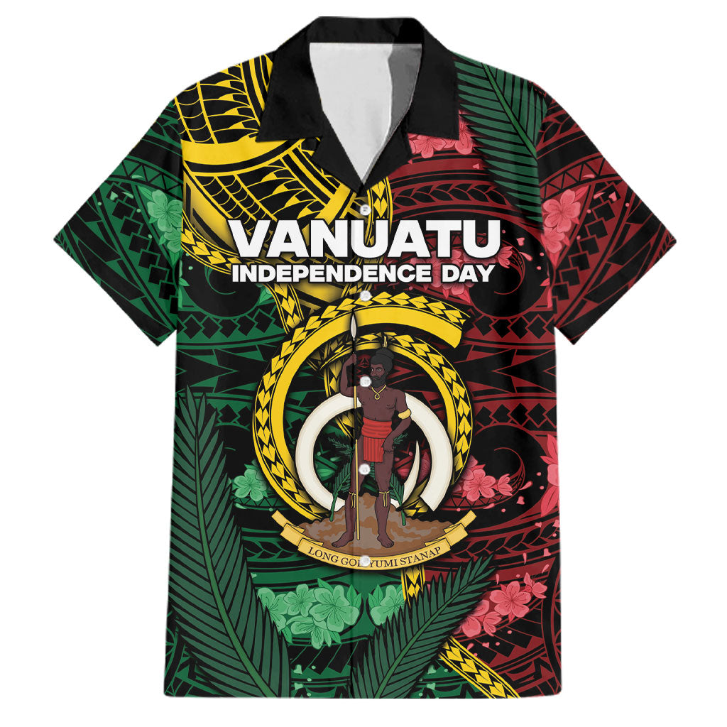 Personalised Vanuatu Independence Day Family Matching Puletasi and Hawaiian Shirt Boar Tusk Warrior Tribal Floral Patterns