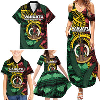 Personalised Vanuatu Independence Day Family Matching Summer Maxi Dress and Hawaiian Shirt Boar Tusk Warrior Tribal Floral Patterns