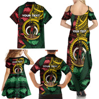 Personalised Vanuatu Independence Day Family Matching Summer Maxi Dress and Hawaiian Shirt Boar Tusk Warrior Tribal Floral Patterns