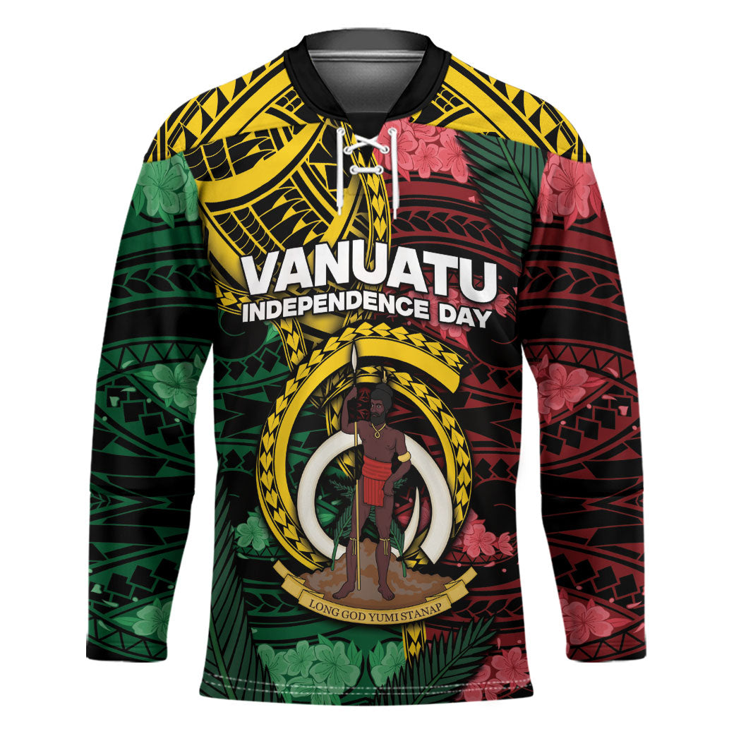 Personalised Vanuatu Independence Day Hockey Jersey Boar Tusk Warrior Tribal Floral Patterns DT05 Unisex Multicolor - Polynesian Pride