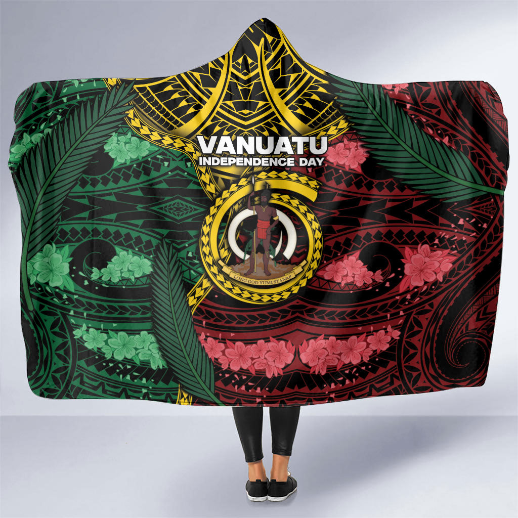 Vanuatu Independence Day Hooded Blanket Boar Tusk Warrior Tribal Floral Patterns
