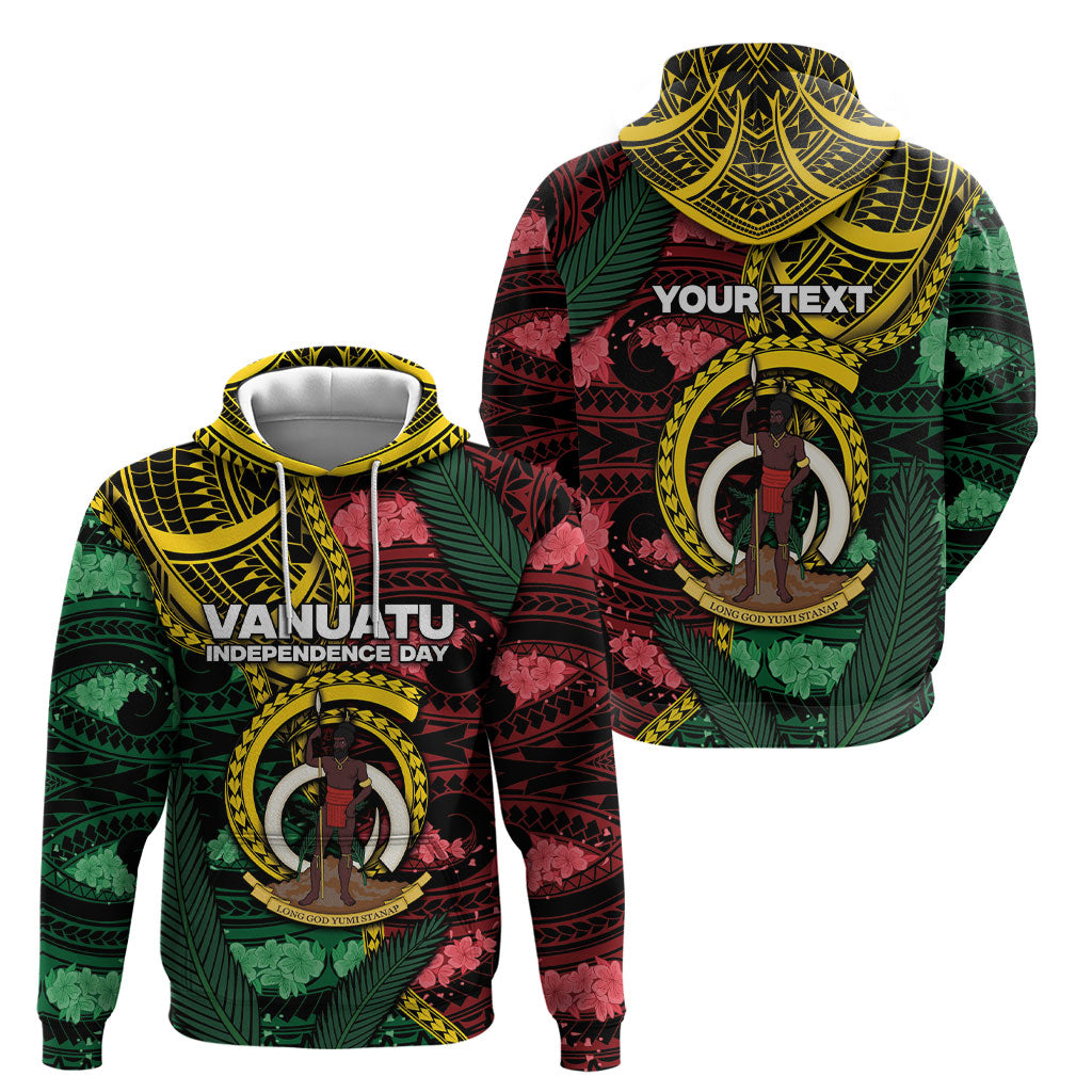 Personalised Vanuatu Independence Day Hoodie Boar Tusk Warrior Tribal Floral Patterns