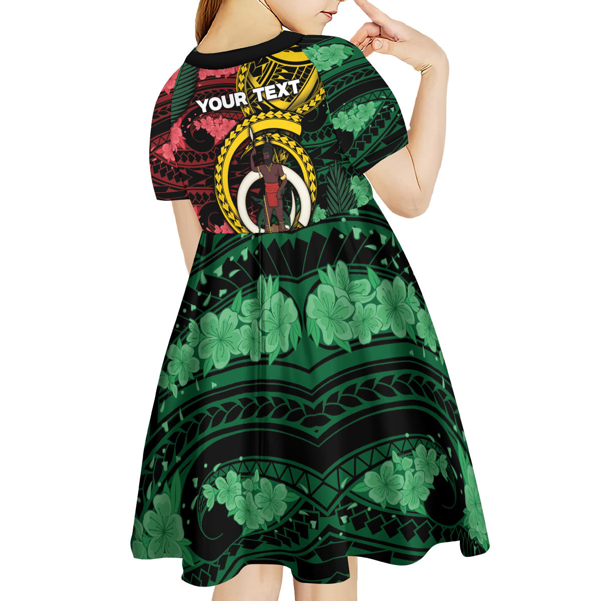 Personalised Vanuatu Independence Day Kid Short Sleeve Dress Boar Tusk Warrior Tribal Floral Patterns
