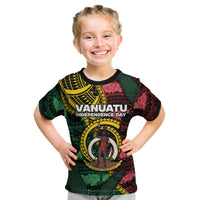 Personalised Vanuatu Independence Day Kid T Shirt Boar Tusk Warrior Tribal Floral Patterns