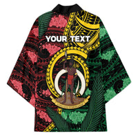 Personalised Vanuatu Independence Day Kimono Boar Tusk Warrior Tribal Floral Patterns