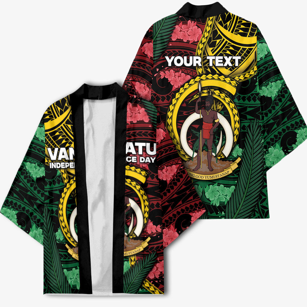 Personalised Vanuatu Independence Day Kimono Boar Tusk Warrior Tribal Floral Patterns