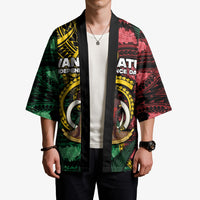 Personalised Vanuatu Independence Day Kimono Boar Tusk Warrior Tribal Floral Patterns
