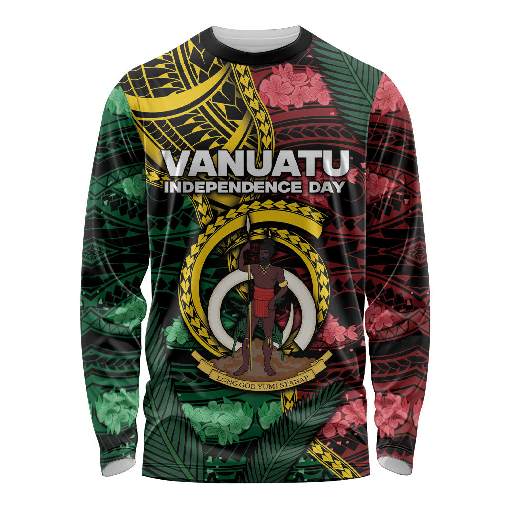 Personalised Vanuatu Independence Day Long Sleeve Shirt Boar Tusk Warrior Tribal Floral Patterns DT05 Unisex Multicolor - Polynesian Pride