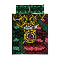 Vanuatu Independence Day Quilt Bed Set Boar Tusk Warrior Tribal Floral Patterns