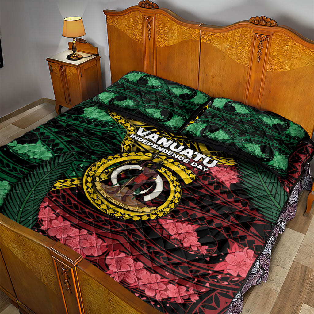 Vanuatu Independence Day Quilt Bed Set Boar Tusk Warrior Tribal Floral Patterns