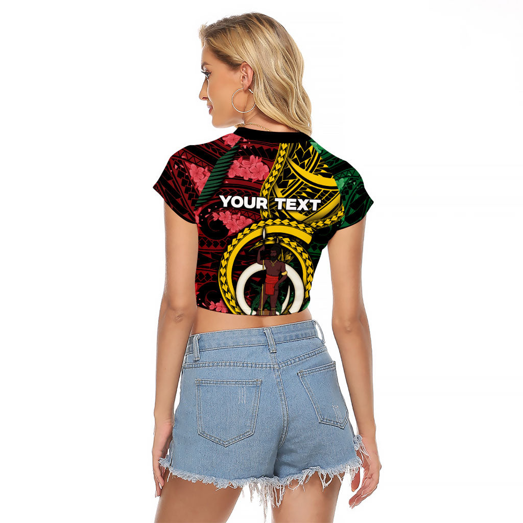 Personalised Vanuatu Independence Day Raglan Cropped T Shirt Boar Tusk Warrior Tribal Floral Patterns