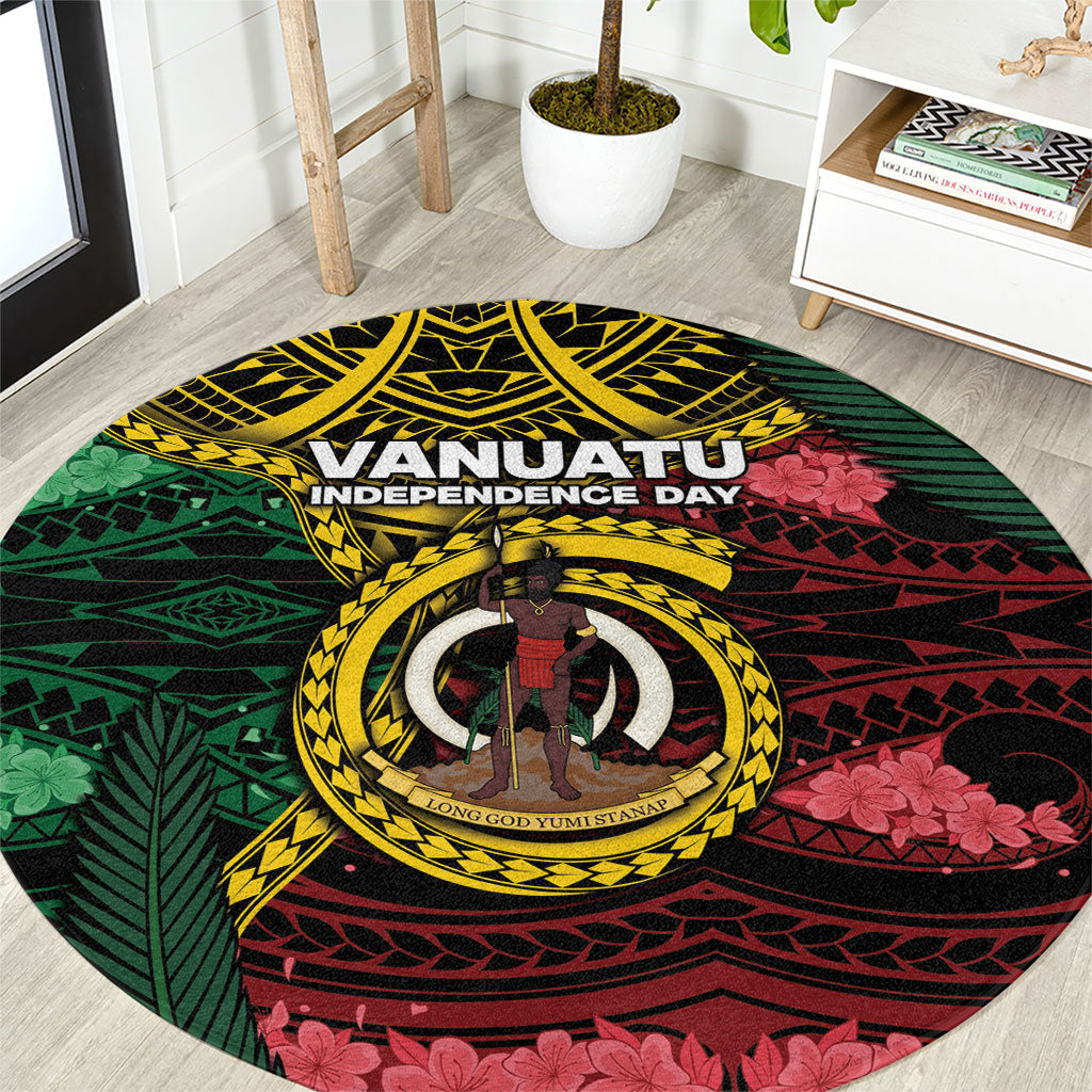 Vanuatu Independence Day Round Carpet Boar Tusk Warrior Tribal Floral Patterns