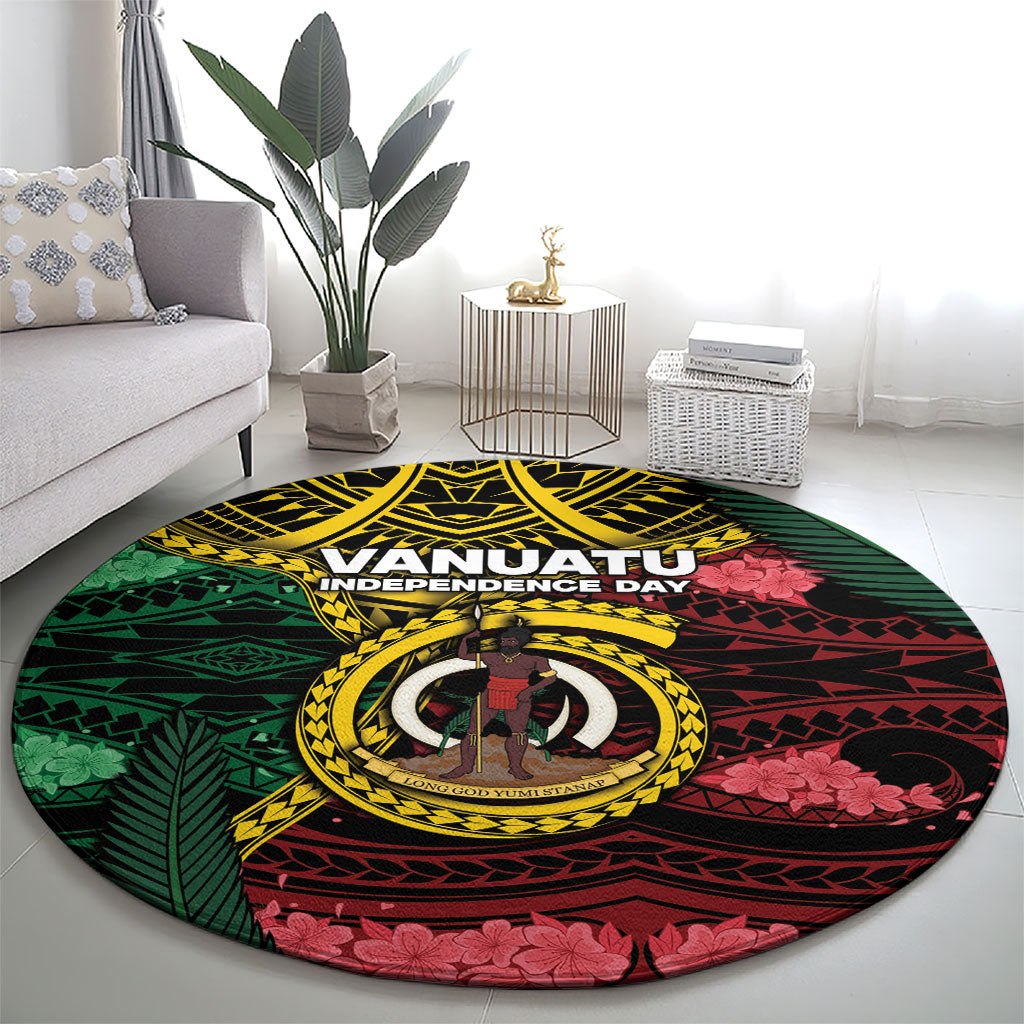 Vanuatu Independence Day Round Carpet Boar Tusk Warrior Tribal Floral Patterns