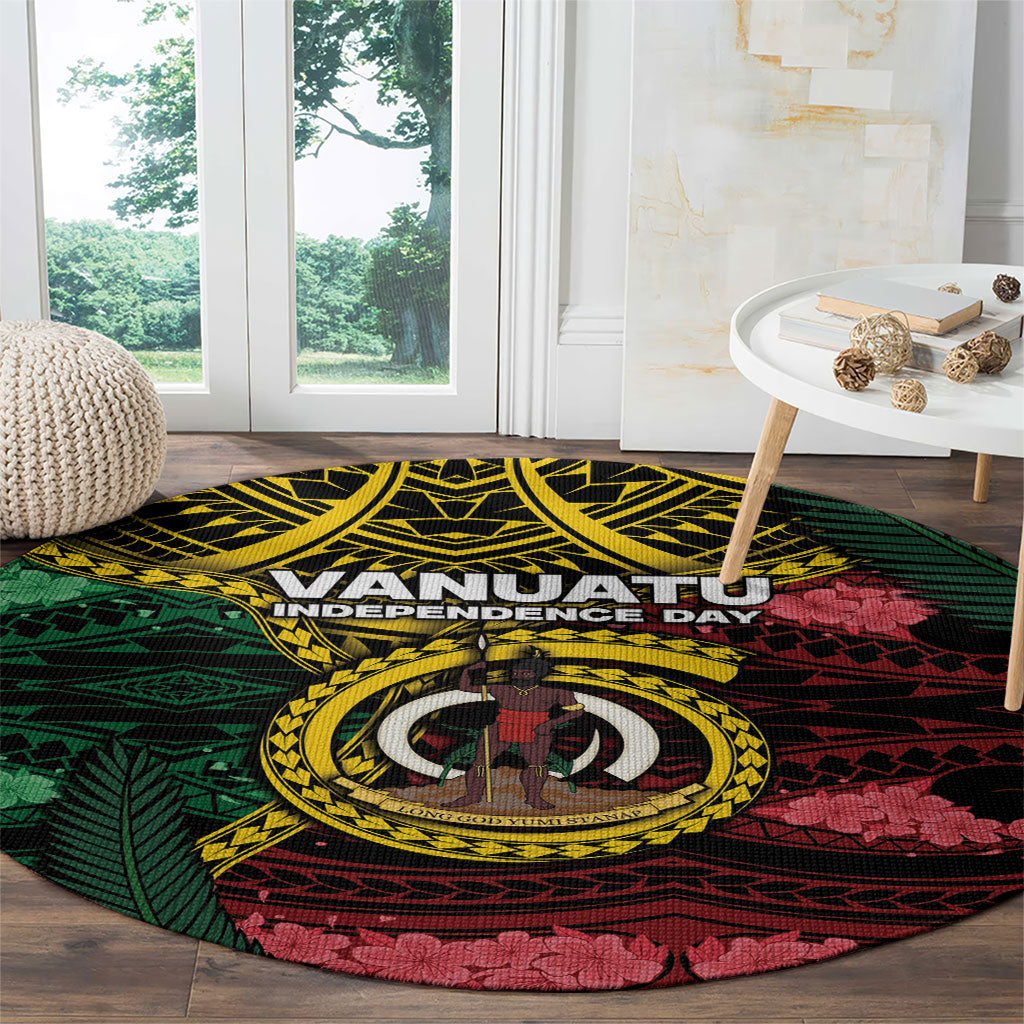 Vanuatu Independence Day Round Carpet Boar Tusk Warrior Tribal Floral Patterns