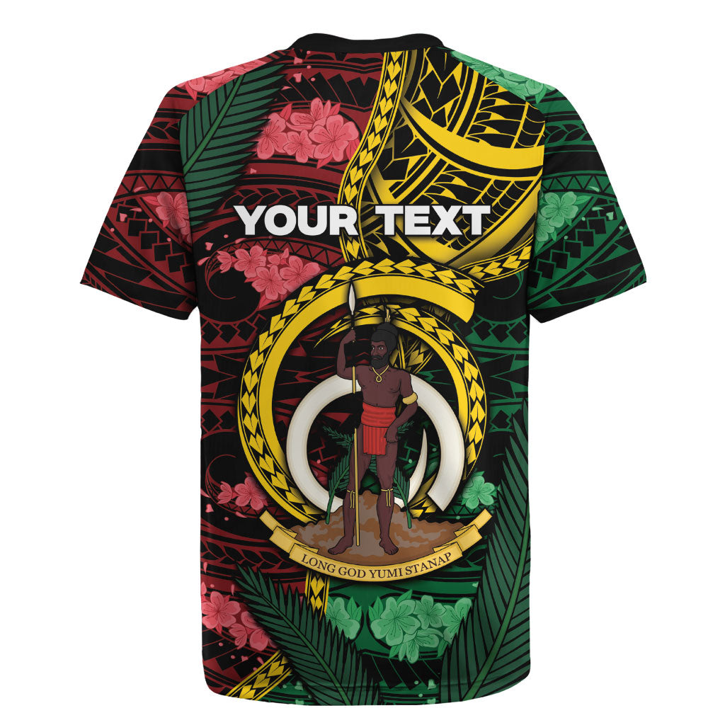 Personalised Vanuatu Independence Day Rugby Jersey Boar Tusk Warrior Tribal Floral Patterns