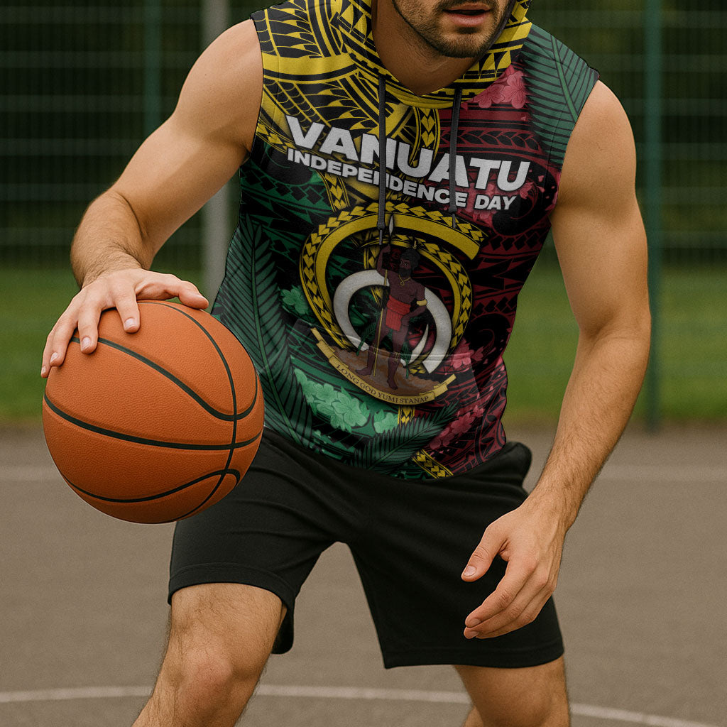 Personalised Vanuatu Independence Day Sleeveless Hoodie Boar Tusk Warrior Tribal Floral Patterns