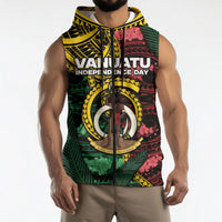 Personalised Vanuatu Independence Day Sleeveless Zip Hoodie Boar Tusk Warrior Tribal Floral Patterns