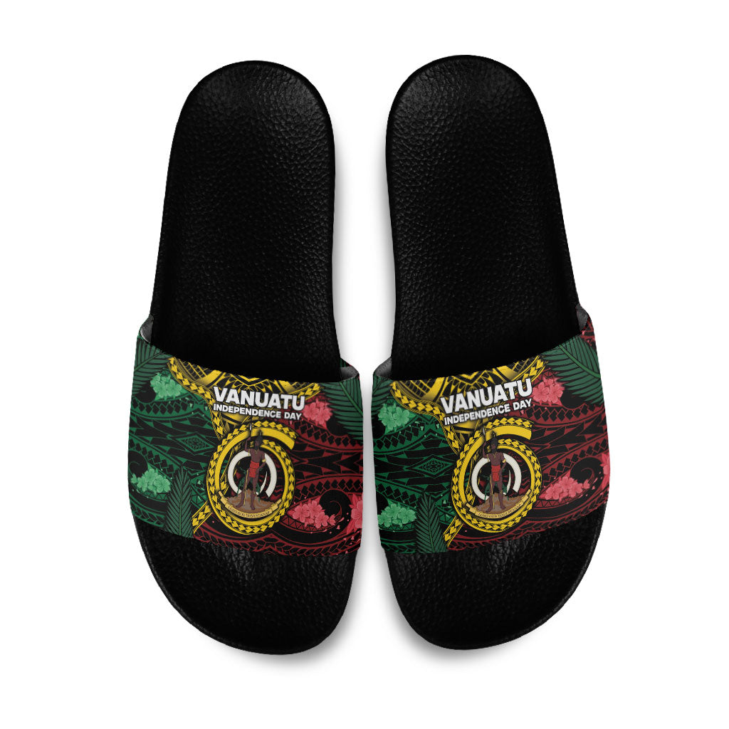 Vanuatu Independence Day Slide Sandals Boar Tusk Warrior Tribal Floral Patterns