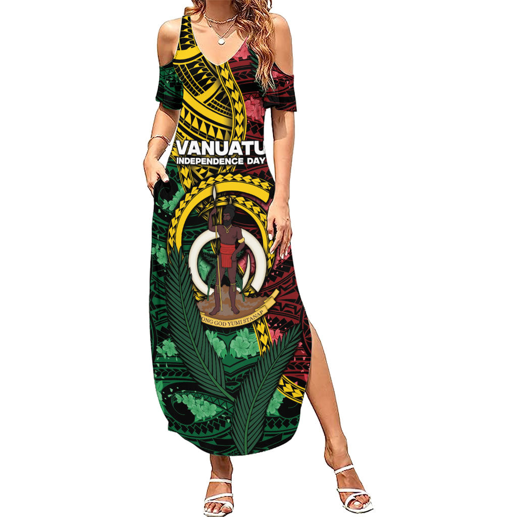 Personalised Vanuatu Independence Day Summer Maxi Dress Boar Tusk Warrior Tribal Floral Patterns DT05 Women Multicolor - Polynesian Pride