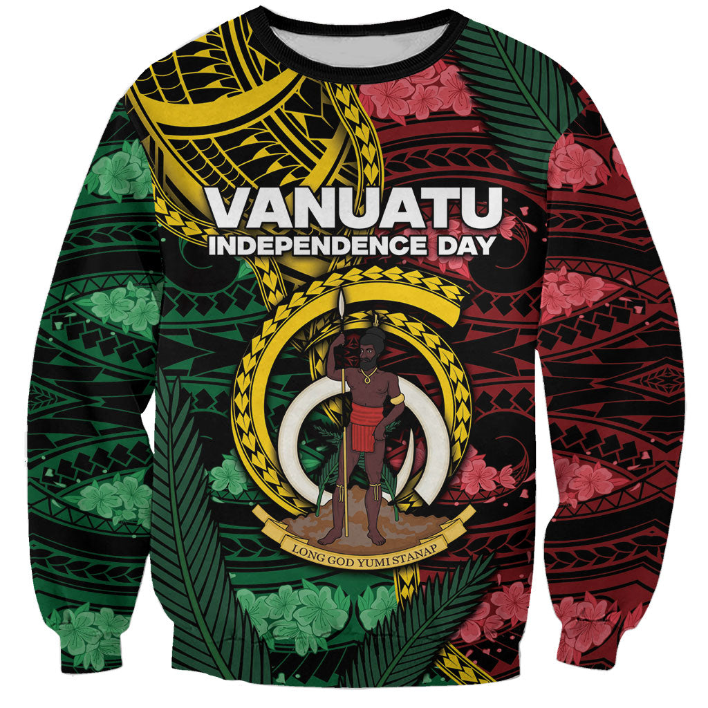 Personalised Vanuatu Independence Day Sweatshirt Boar Tusk Warrior Tribal Floral Patterns DT05 Unisex Multicolor - Polynesian Pride