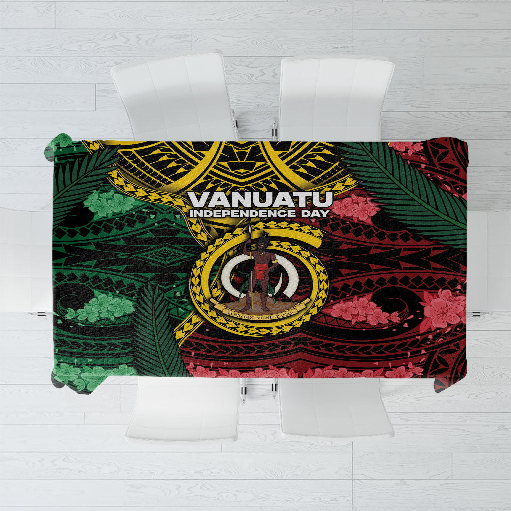 Vanuatu Independence Day Tablecloth Boar Tusk Warrior Tribal Floral Patterns DT05 Multicolor - Polynesian Pride