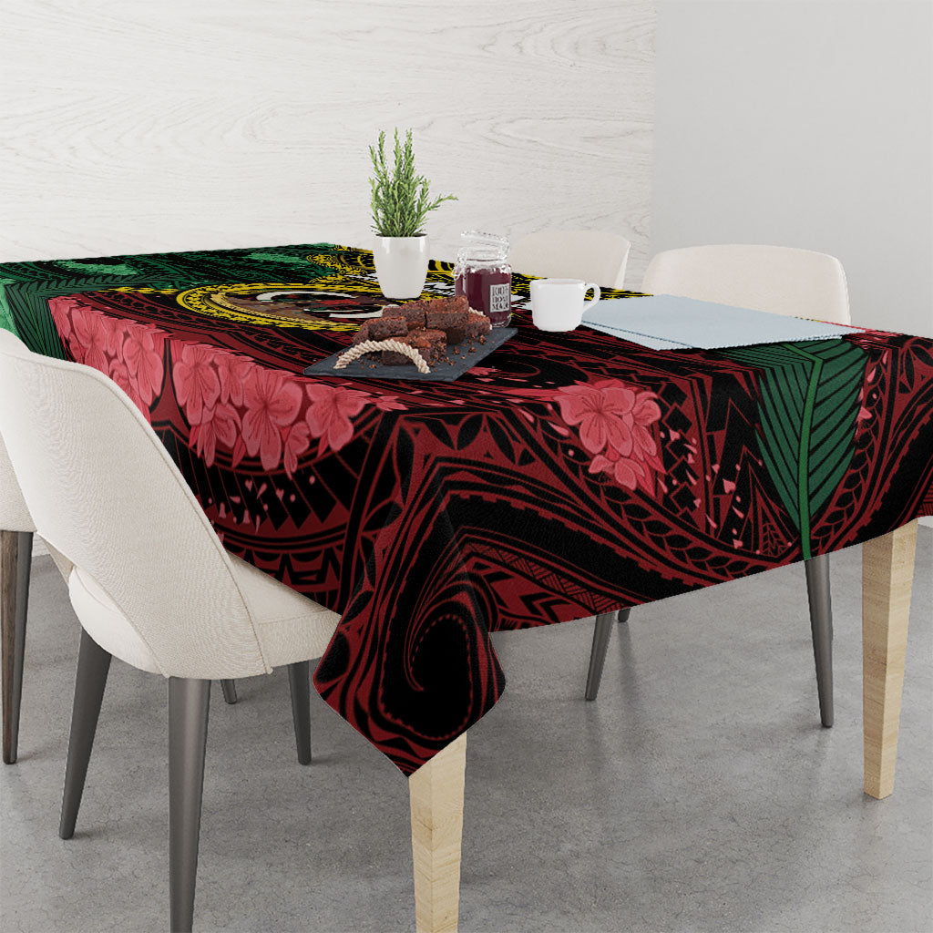 Vanuatu Independence Day Tablecloth Boar Tusk Warrior Tribal Floral Patterns