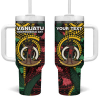 Personalised Vanuatu Independence Day Tumbler With Handle Boar Tusk Warrior Tribal Floral Patterns