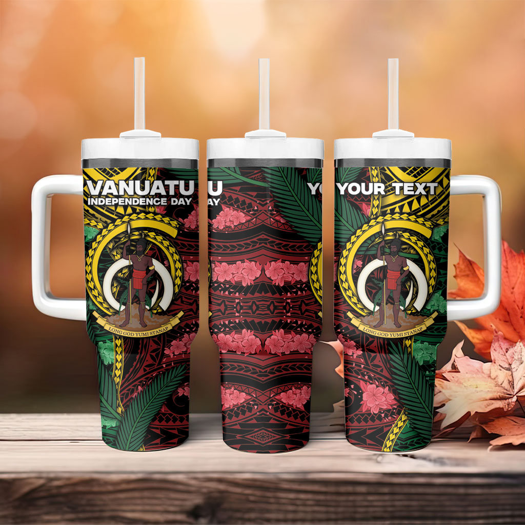 Personalised Vanuatu Independence Day Tumbler With Handle Boar Tusk Warrior Tribal Floral Patterns