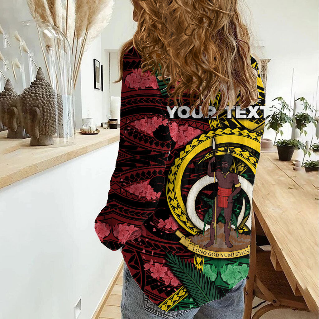 Personalised Vanuatu Independence Day Women Casual Shirt Boar Tusk Warrior Tribal Floral Patterns