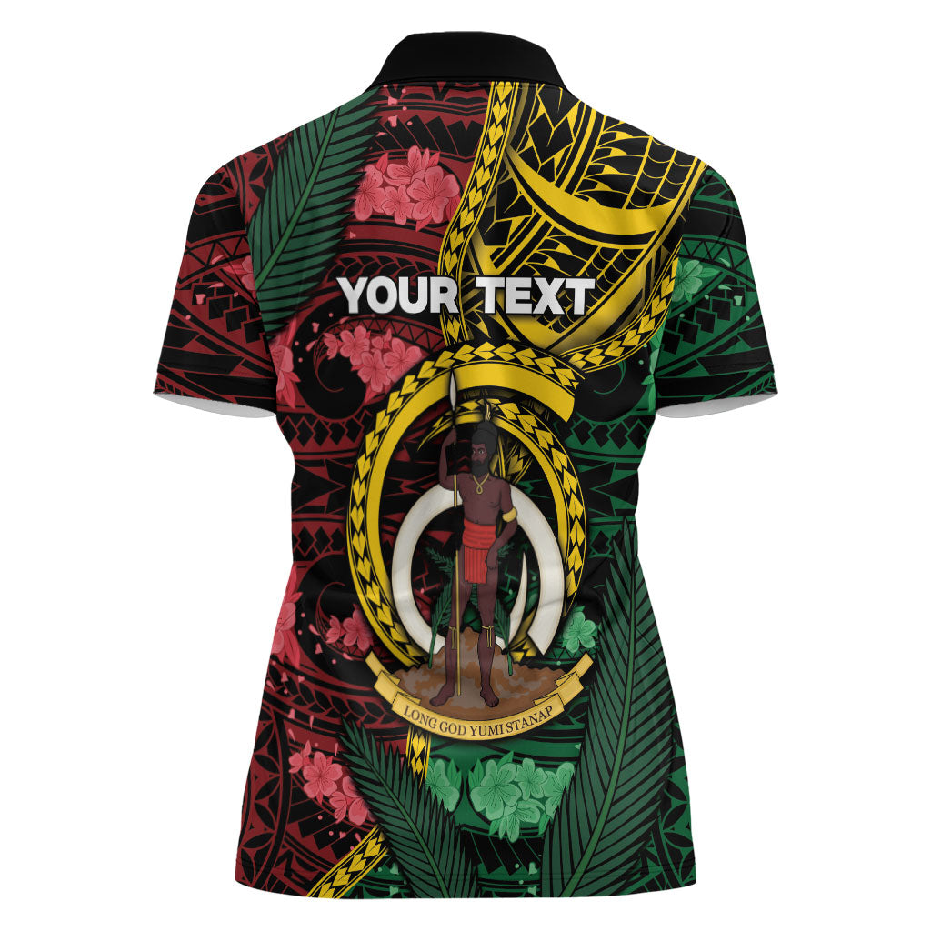 Personalised Vanuatu Independence Day Women Polo Shirt Boar Tusk Warrior Tribal Floral Patterns