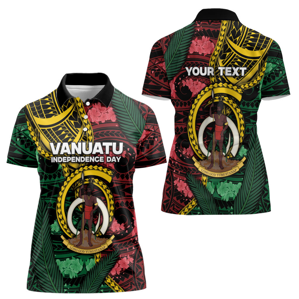 Personalised Vanuatu Independence Day Women Polo Shirt Boar Tusk Warrior Tribal Floral Patterns