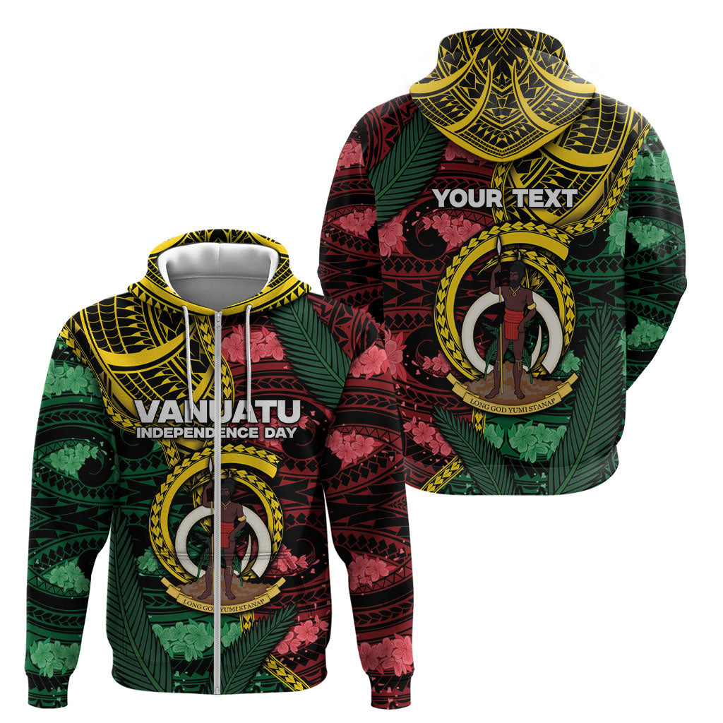 Personalised Vanuatu Independence Day Zip Hoodie Boar Tusk Warrior Tribal Floral Patterns